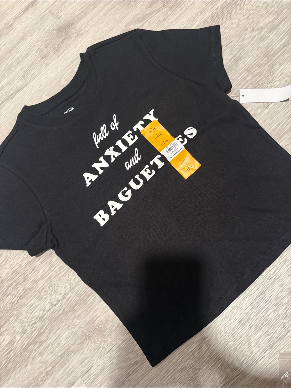 Womens Black Graphic Tee - 'Full of Anxiety and Baguettes'